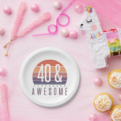 40歳の誕生日レトロ夕日 ペーパープレート (パーティー)