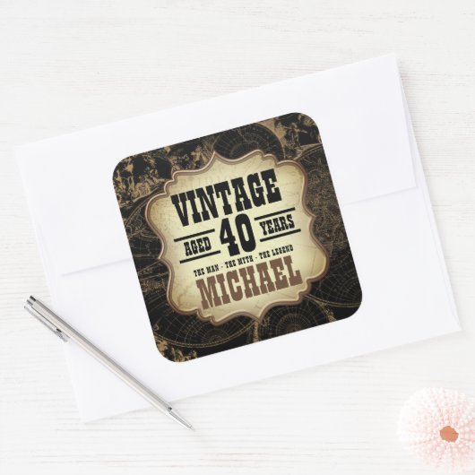 40歳の誕生日ヴィンテージテーマパーティーのナプキンス スクエアシール (封筒)
