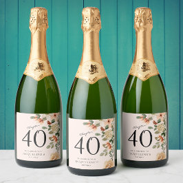40歳の誕生日ヴィンテージフローラきらめくワインラベル スパークリングワインラベル