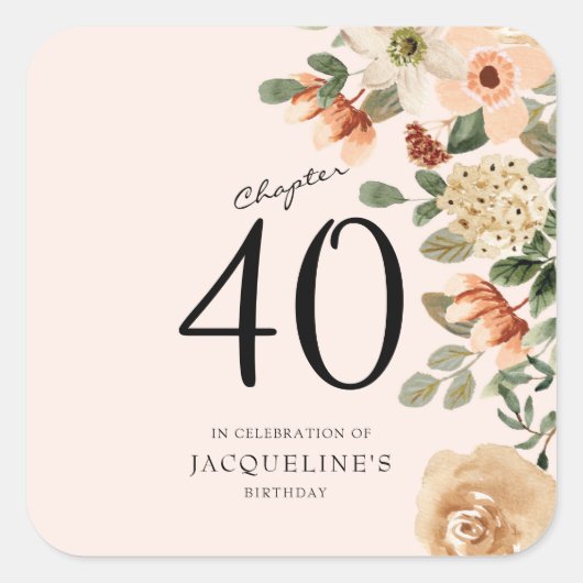 40歳の誕生日ヴィンテージフローラ スクエアシール (正面)