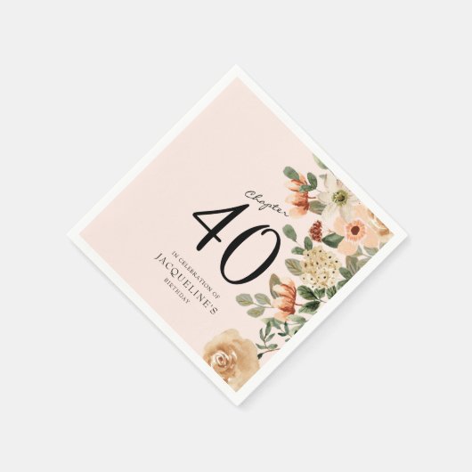 40歳の誕生日ヴィンテージフローラ スタンダードカクテルナプキン (角)