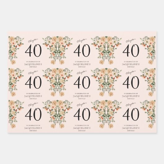 40歳の誕生日ヴィンテージフローラ ラッピングペーパーシート (正面)