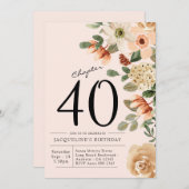 40歳の誕生日ヴィンテージ花柄 招待状 (正面/裏面)