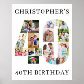 40歳の誕生日写真コラージュ ナンバー40 パーソナライズド ポスター (正面)