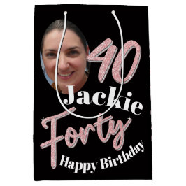 40歳の誕生日写真スクリプトバラピンク ミディアムペーパーバッグ