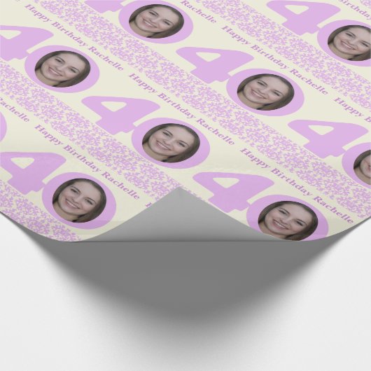 40歳の誕生日写真ダマスククリーム紫の包みW ラッピングペーパー (角)