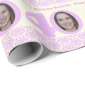 40歳の誕生日写真ダマスククリーム紫の包みW ラッピングペーパー (ロールコーナー)