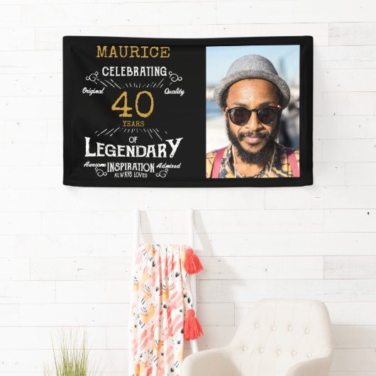 40歳の誕生日写真テンプレート伝説 横断幕 (インサイチュ)