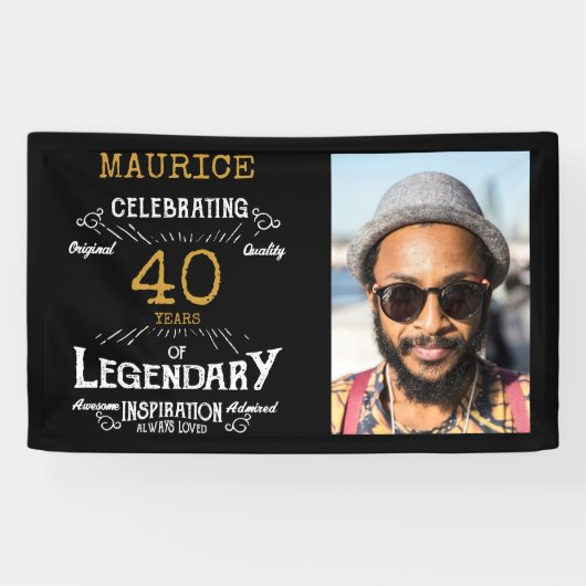 40歳の誕生日写真テンプレート伝説 横断幕 (横)