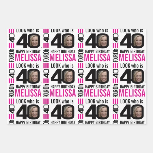 40歳の誕生日写真白黒 ラッピングペーパーシート (正面2)