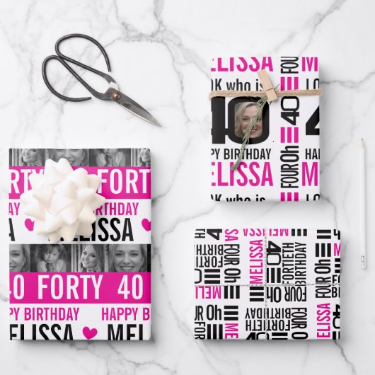 40歳の誕生日写真白黒 ラッピングペーパーシート (正面)