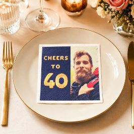 40歳の誕生日写真 青い金色の風船 乾杯 スタンダードカクテルナプキン