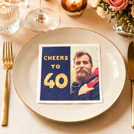 40歳の誕生日写真 青い金色の風船 乾杯 スタンダードカクテルナプキン