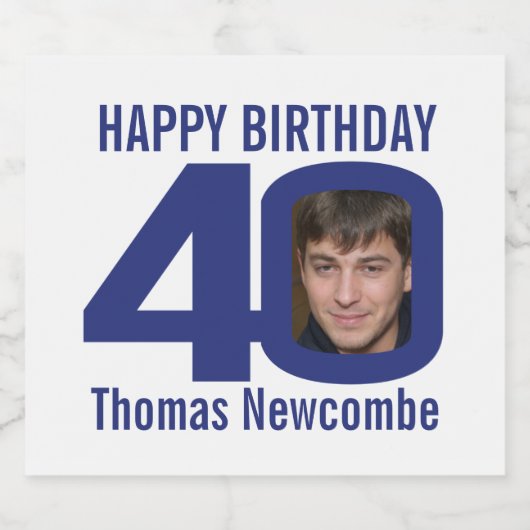 40歳の誕生日名前をカスタムするネイビーの青い写真 ビールラベル (シングルラベル)