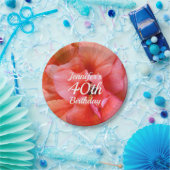 40歳の誕生日名前をカスタムする熱帯花の写真 ペーパープレート (パーティー)