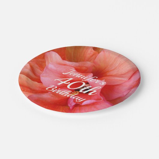 40歳の誕生日名前をカスタムする熱帯花の写真 ペーパープレート (アングル)