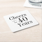 40歳の誕生日応援から40歳の白黒パーティー スクエアペーパーコースター (アングル)