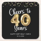 40歳の誕生日応援から40歳の黒金ゴールド スクエアペーパーコースター (正面)