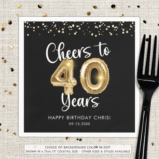 40歳の誕生日応援から40歳の黒金ゴールド スタンダードカクテルナプキン