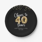 40歳の誕生日応援から40歳の黒金ゴールド ペーパープレート (正面)