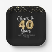 40歳の誕生日応援から40歳の黒金ゴールド ペーパープレート (正面)