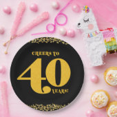40歳の誕生日応援から40歳40歳の金ゴールドブラック ペーパープレート (パーティー)