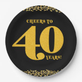 40歳の誕生日応援から40歳40歳の金ゴールドブラック ペーパープレート (正面)