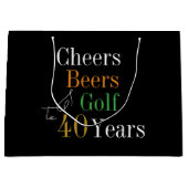 40歳の誕生日応援とビアーズゴルフブラック&金ゴールド ラージペーパーバッグ (正面)