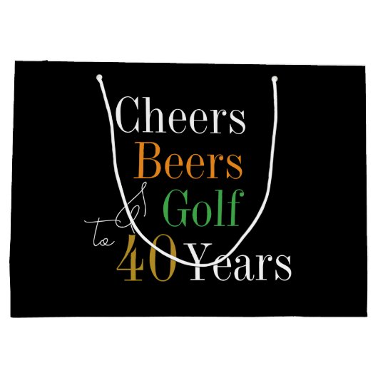 40歳の誕生日応援とビアーズゴルフブラック&金ゴールド ラージペーパーバッグ (裏面)