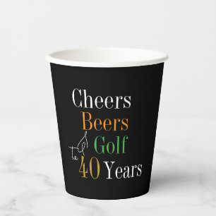40歳の誕生日応援とビアーズゴルフブラック&金ゴールド 紙コップ