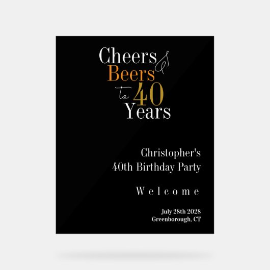 40歳の誕生日応援とビールパーティーへようこそ アクリルサイン (正面)
