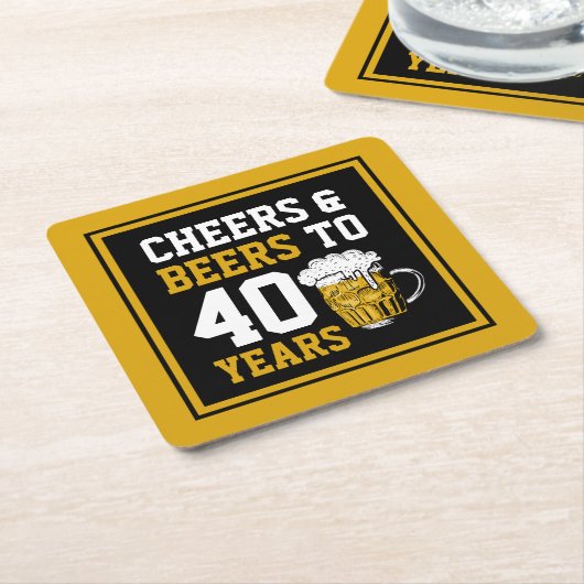 40歳の誕生日応援&ビールから40年 スクエアペーパーコースター (アングル)
