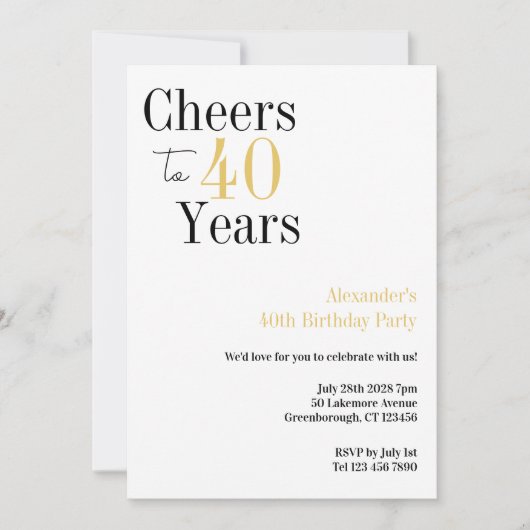 40歳の誕生日応援～40歳のミニマルパーティー 招待状 (正面)