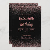 40歳の誕生日招待状グリッター紙吹雪 | ピンク 招待状 (正面/裏面)