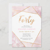 40歳の誕生日招待状ジオピンクと金ゴールド 招待状 (正面)