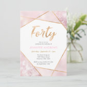 40歳の誕生日招待状ジオピンクと金ゴールド 招待状 (スタンド正面)