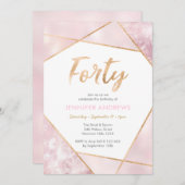 40歳の誕生日招待状ジオピンクと金ゴールド 招待状 (正面/裏面)