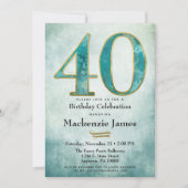 40歳の誕生日招待状ターコイズブルー金ゴールド大人 招待状 (正面)