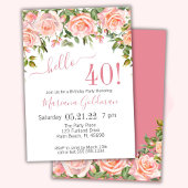 40歳の誕生日招待状ピンクのフローラモダンパーティー 招待状