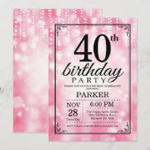 40歳の誕生日招待状ピンクグリッター 招待状 (正面/裏面)