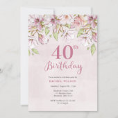 40歳の誕生日招待状ピンクフローラ 招待状 (正面)