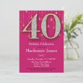 40歳の誕生日招待状ピンク金ゴールドダイヤモンド大人 招待状 (スタンド正面)