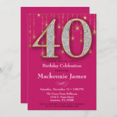 40歳の誕生日招待状ピンク金ゴールドダイヤモンド大人 招待状 (正面/裏面)
