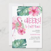 40歳の誕生日招待状水彩ピンクフラミンゴ 招待状 (正面)