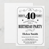40歳の誕生日招待状白黒 招待状 (正面/裏面)