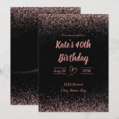 40歳の誕生日招待状 グリッター コンフェティ | ピンク 招待状 (正面/裏面)