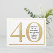 40歳の誕生日招待状 ゴールドグリッター 招待状 (スタンド正面)