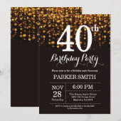 40歳の誕生日招待状 ゴールドグリッター 招待状 (正面/裏面)