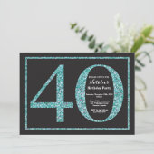 40歳の誕生日招待状 ティールグリッター 黒板 招待状 (スタンド正面)