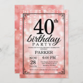 40歳の誕生日招待状 ピンクのグリッター 招待状 (正面/裏面)